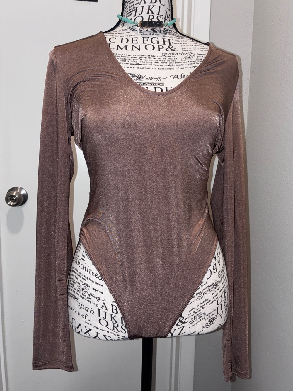 H&M Metallic V-Neck Long Sleeve Bodysuit